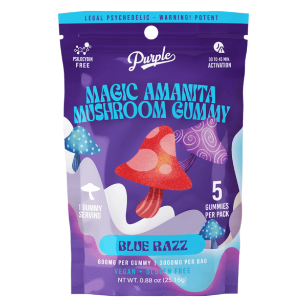 Blue Razz purple magic amanita mushroom gummies